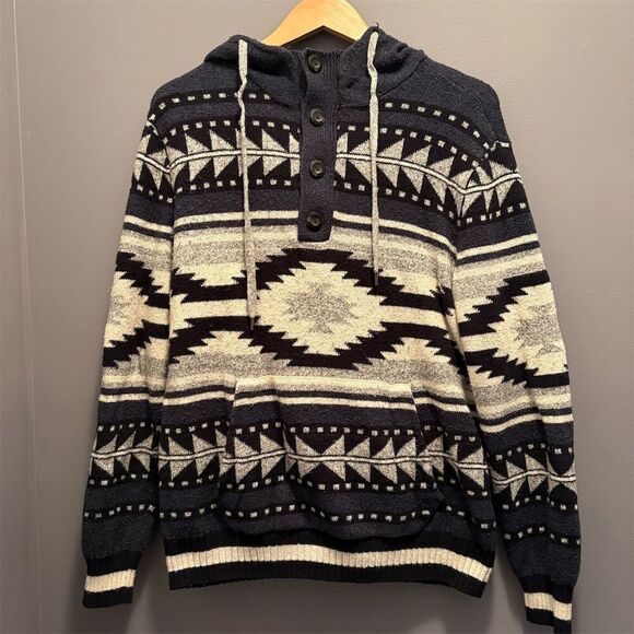 American Eagle Outfitters Other - American Eagle Men's Hooded Geometric Sweater Navy White Size M